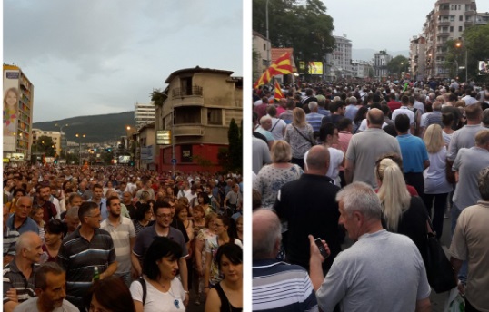 Стотици протестиращи разбиха прозорците на правосъдното министерство в Скопие