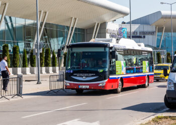 Sofia Airport with an electric shuttle
