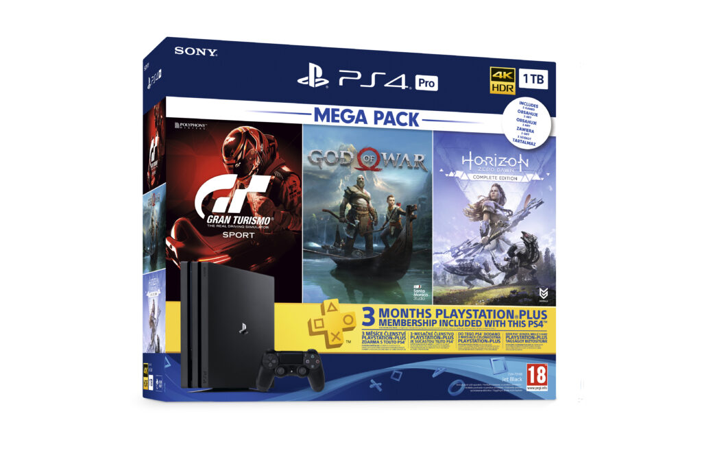 PS4 G1TB Pro HorizonCE GOW GTSport PS 3MTH Packshot 3D EAS2