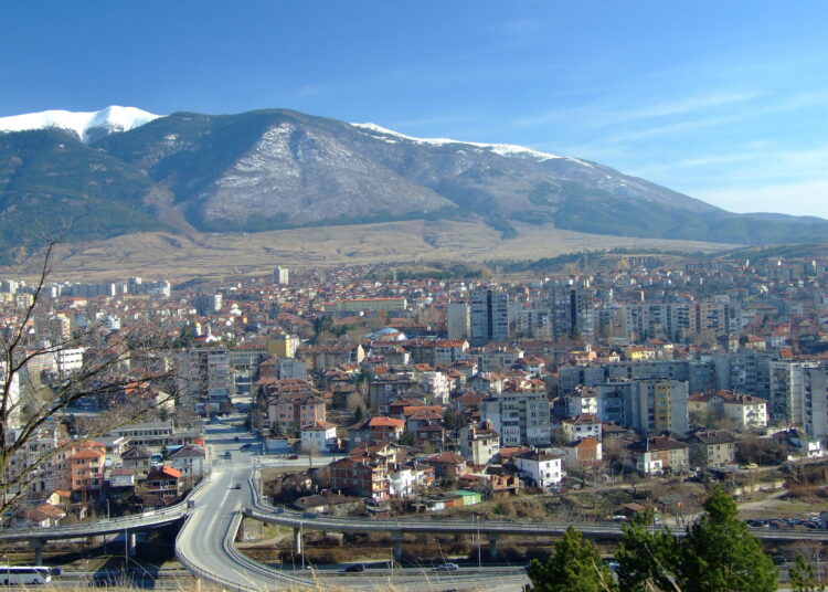 Panorama of Dupnitsa and Rila Mountain Bulgaria