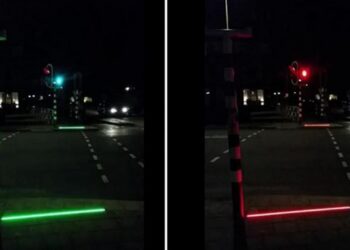 Special traffic lights in pavements for smart phone addicts