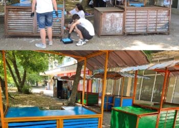 Mладежи боядисаха масите на зеленчуковия пазар във Видин