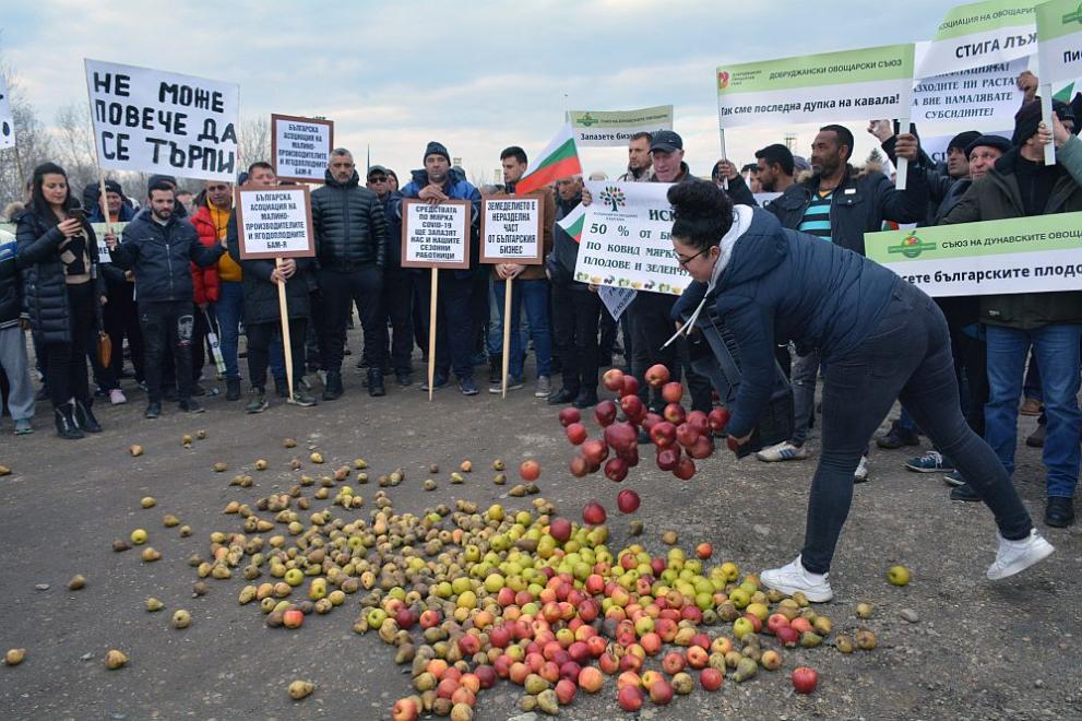 Протест на производители на плодове и зеленчуци в Русе срещу разпределението на ковид субсидиите 1 протест овощари
