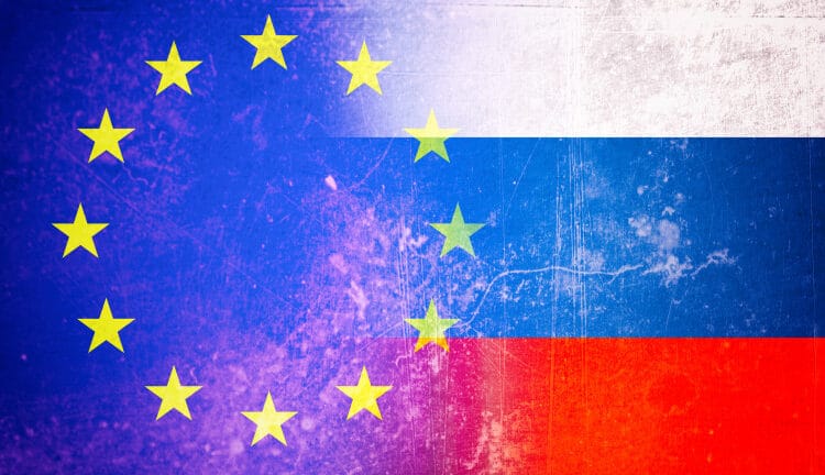 EU and Russia flag - Vintage flag concept