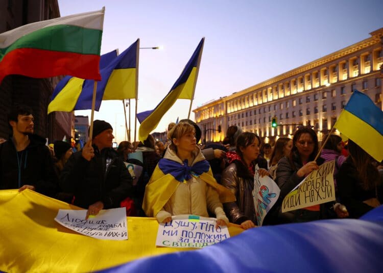 София (24 март 2022) Шествие в подкрепа на Украйна се провежда на площад "Независимост" в столицата. 

Пресфото - БТА снимка: Минко Чернев (ПК)