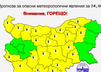 Жълт код за горещини в 22 области