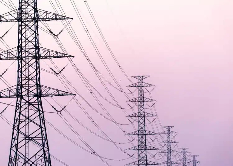silhouette of high voltage electrical pole structure