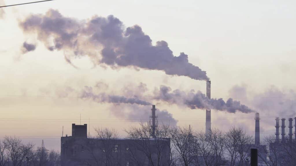 smoking factory chimneys environmental problem of pollution of environment and air in large cities