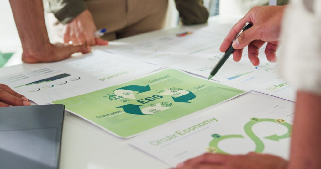 closeup group asia businesspeople talk esg strategies risk management workshop