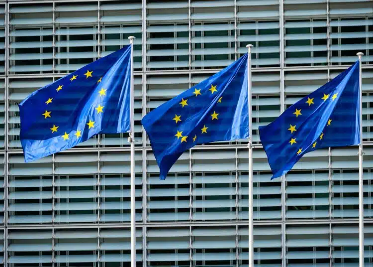 eu flags in front of european commission