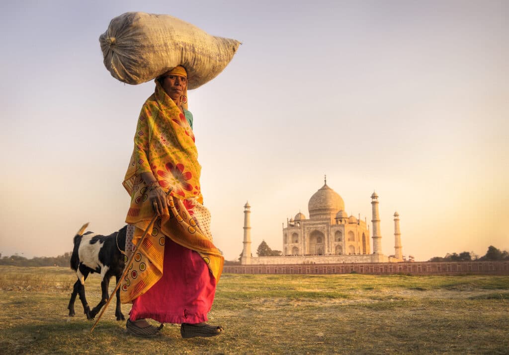 indian woman and goat near the taj mahal 2026 03 18 14 53 19 utc