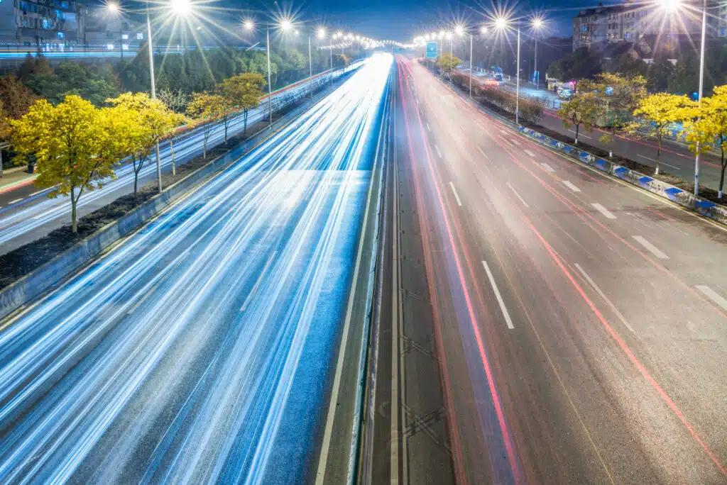 light trails city street with cityscape 9a16c454