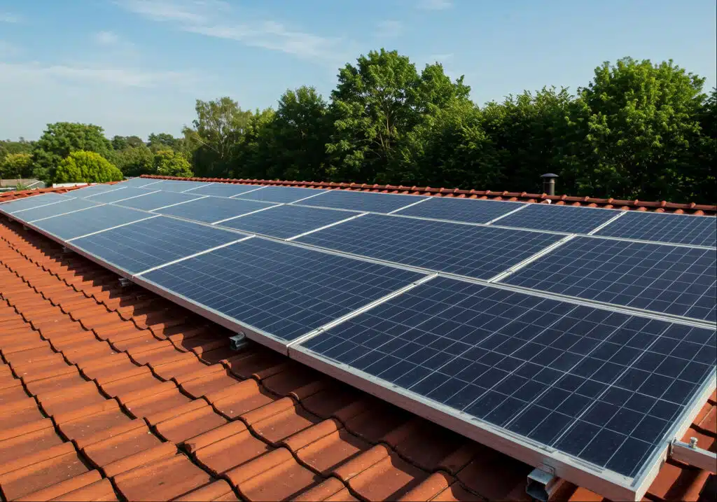 Три социални центъра в Пловдив минават на собствена слънчева енергия 3 solar panels red tile roof with clear blue sky background aabde1a9