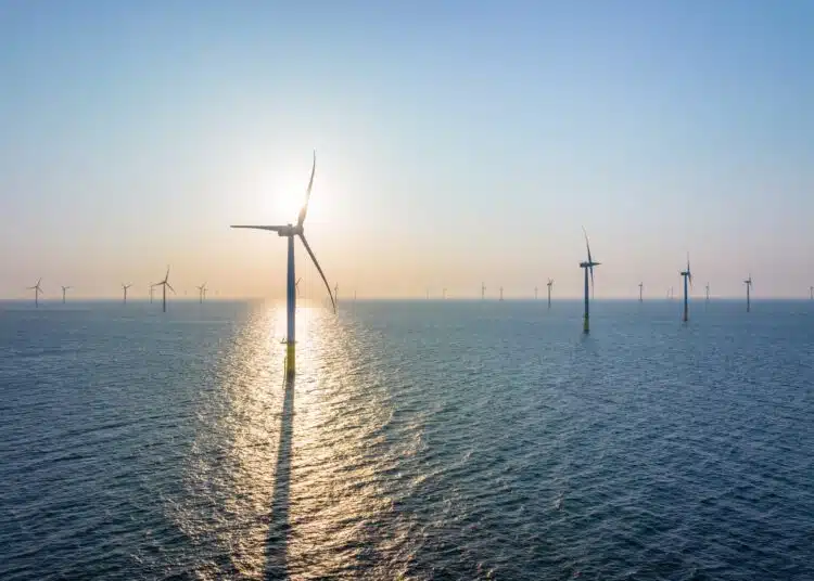 ЕС одобри плана на Франция за офшорни вятърни централи за €63 млрд. 1 wind turbine field over the sea in the evening 2025 03 26 23 04 35 utc scaled 1
