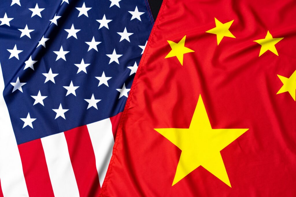 american and chinese flags diplomatic crisis concept